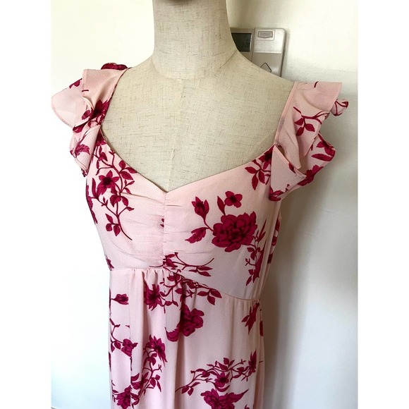 CECE Secret Blush Floral Spring Bouquet Ruffled Hi Low Maxi Dress Sz M - Picture 4 of 16